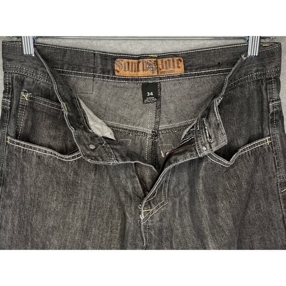 Southpole Premium jeans Y2K Embroidered pocket black denim hip hop wide leg 34 - Picture 6 of 12